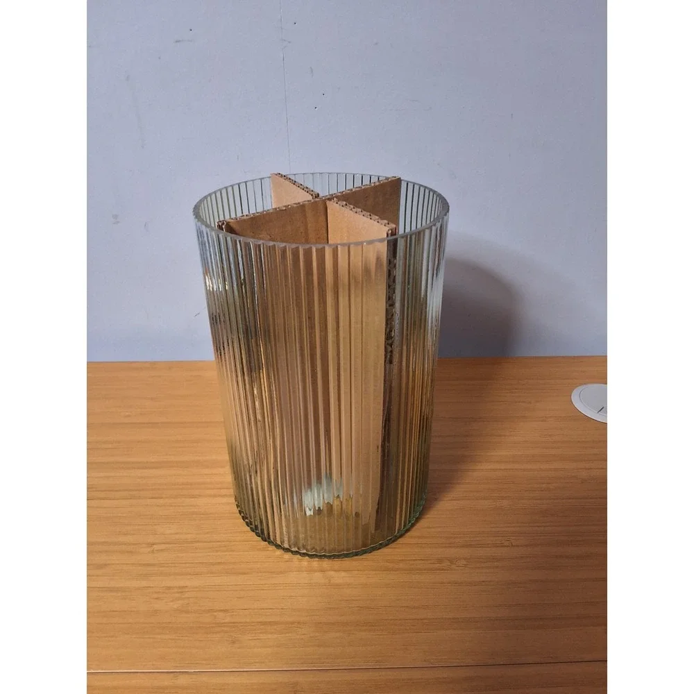 Better Homes And Gardens Green Glass Ribbed Hurricane Candle Holder. NIB